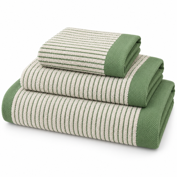 Aarniva 100% Cotton Ribbed Stripe Towel Set | Soft & Absorbent | Bath, Hand & Face Towels | 3-Piece Set