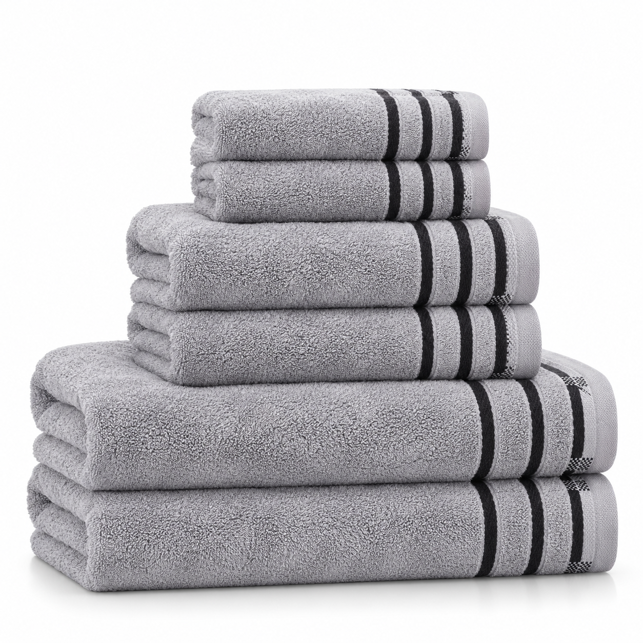 Aarniva Striped Bath, Hand & Face Towel Set | Soft & Absorbent | Decorative Stripe Borders | 6-Piece Set