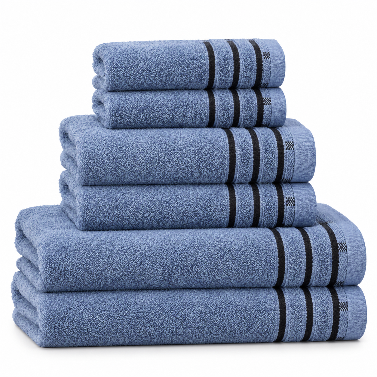Aarniva Striped Bath, Hand & Face Towel Set | Soft & Absorbent | Decorative Stripe Borders | 6-Piece Set