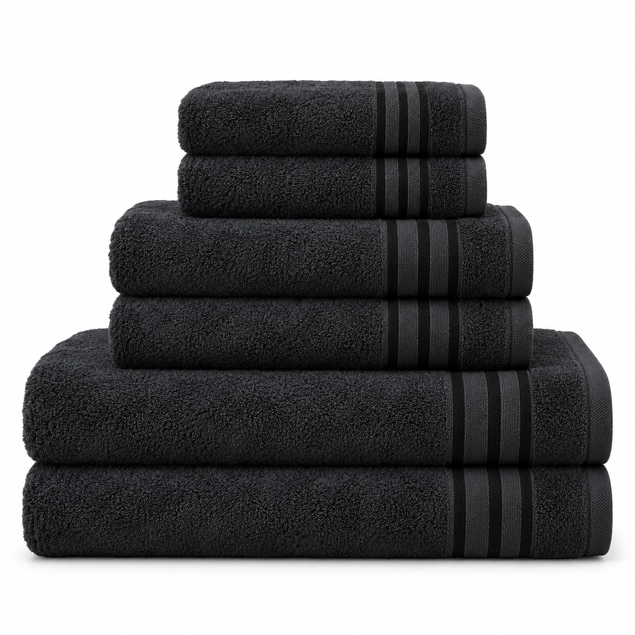 Aarniva Striped Bath, Hand & Face Towel Set | Soft & Absorbent | Decorative Stripe Borders | 6-Piece Set