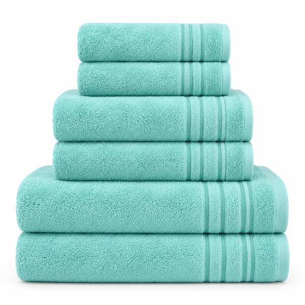 Aarniva Striped Bath, Hand & Face Towel Set | Soft & Absorbent | Decorative Stripe Borders | 6-Piece Set