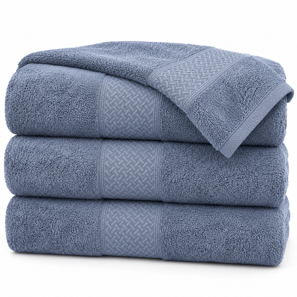 Aarniva Chevron Border Bath Towel Set | Soft & Absorbent | Elegant Woven Design | 3-Piece Set