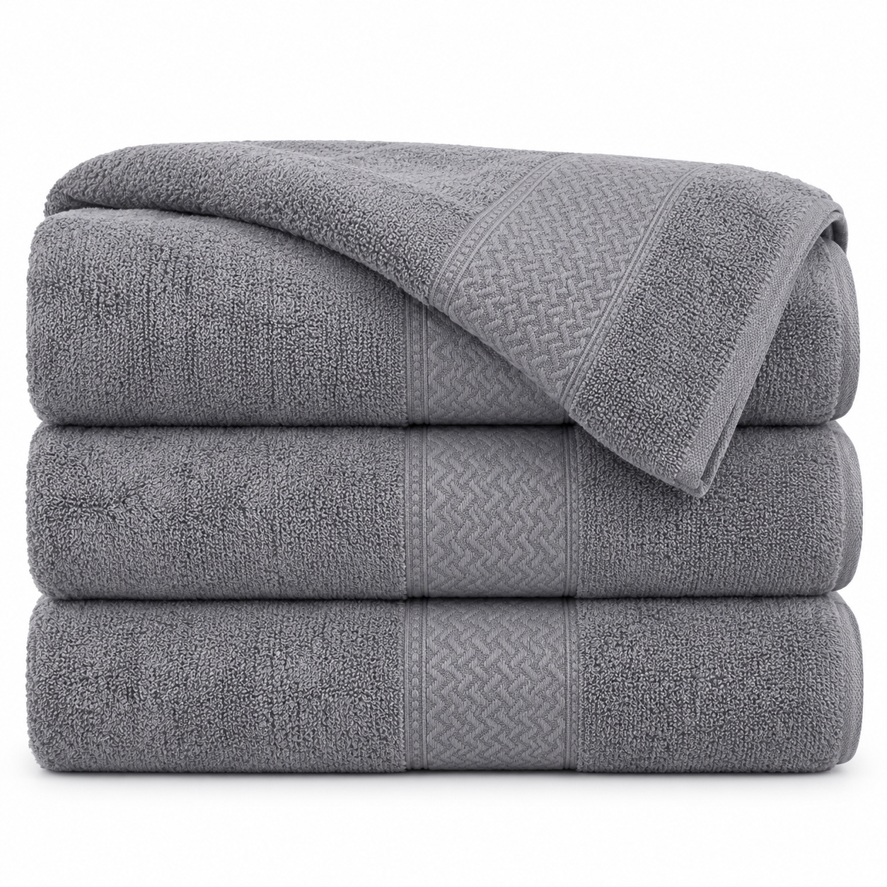 Aarniva Chevron Border Bath Towel Set | Soft & Absorbent | Elegant Woven Design | 3-Piece Set