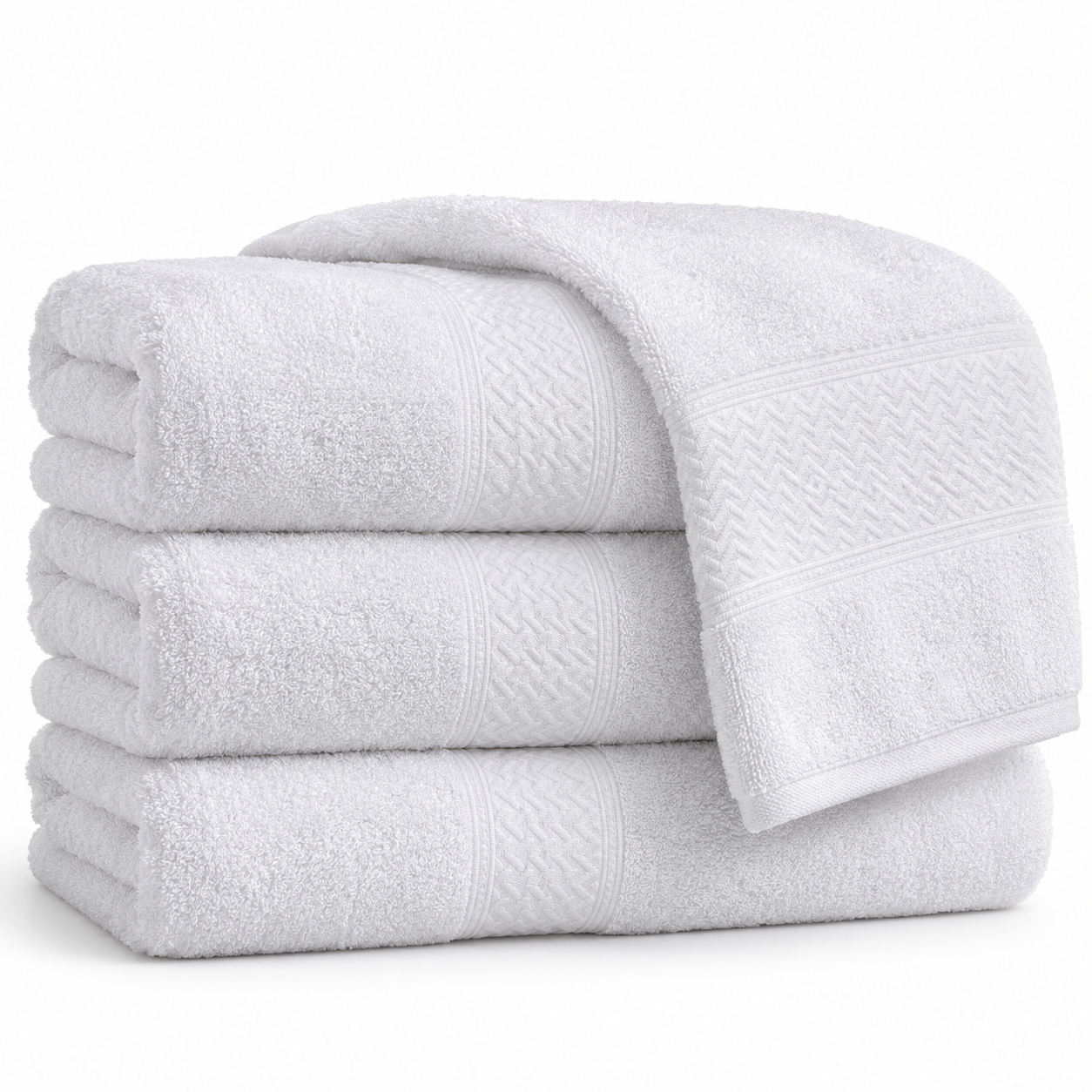 Aarniva Chevron Border Bath Towel Set | Soft & Absorbent | Elegant Woven Design | 3-Piece Set