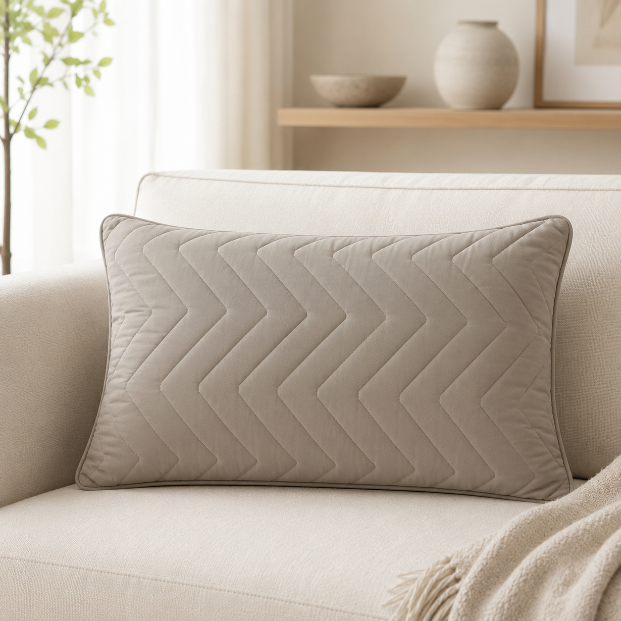 Aarniva Zigzag Quilted Pillow | 27 x 17 in | Soft Microfiber Fill | Plush & Supportive | Solid Colour Design | 1-Piece