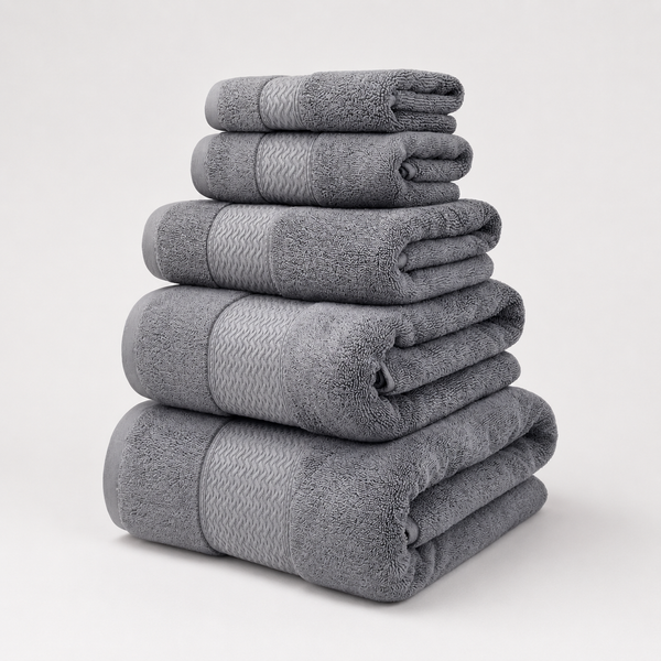 Aarniva Cotton Jacquard Towel Set | 400–600 GSM | Soft, Thick & Absorbent | Multi-Size | 5-Piece Set