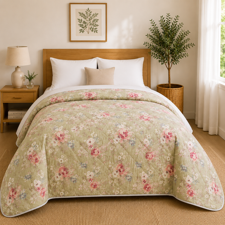 Aarniva Breathable Polyester Comforter Set | King/Queen | 250 GSM | Ultra-Soft & Cozy | Vintage Rose Garden | 5-Piece Set