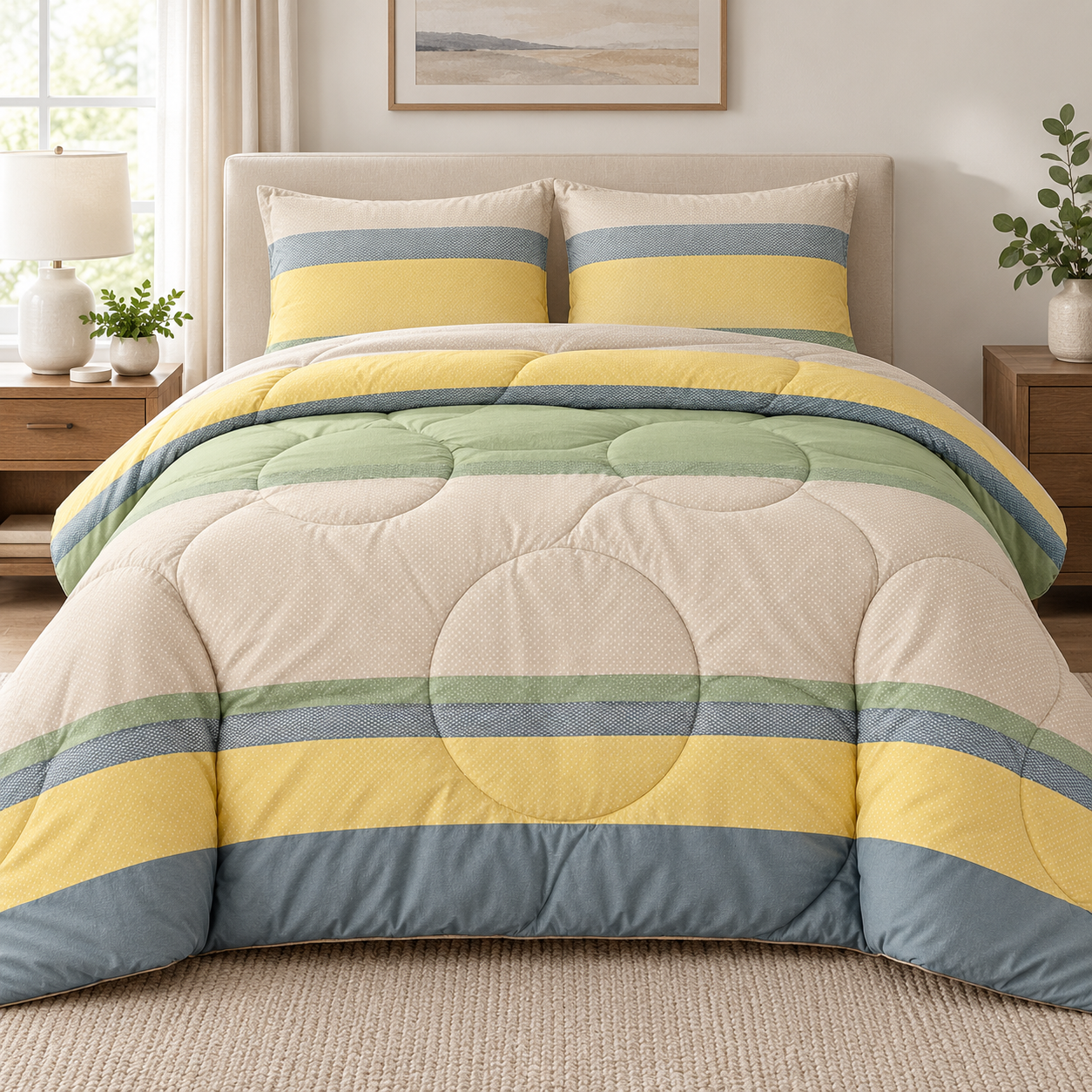 Aarniva Breathable Polyester Citrus Meadow Comforter Set | King/Queen | 250 GSM | Ultra-Soft & Cozy | Sage Horizon | 5-Piece Set