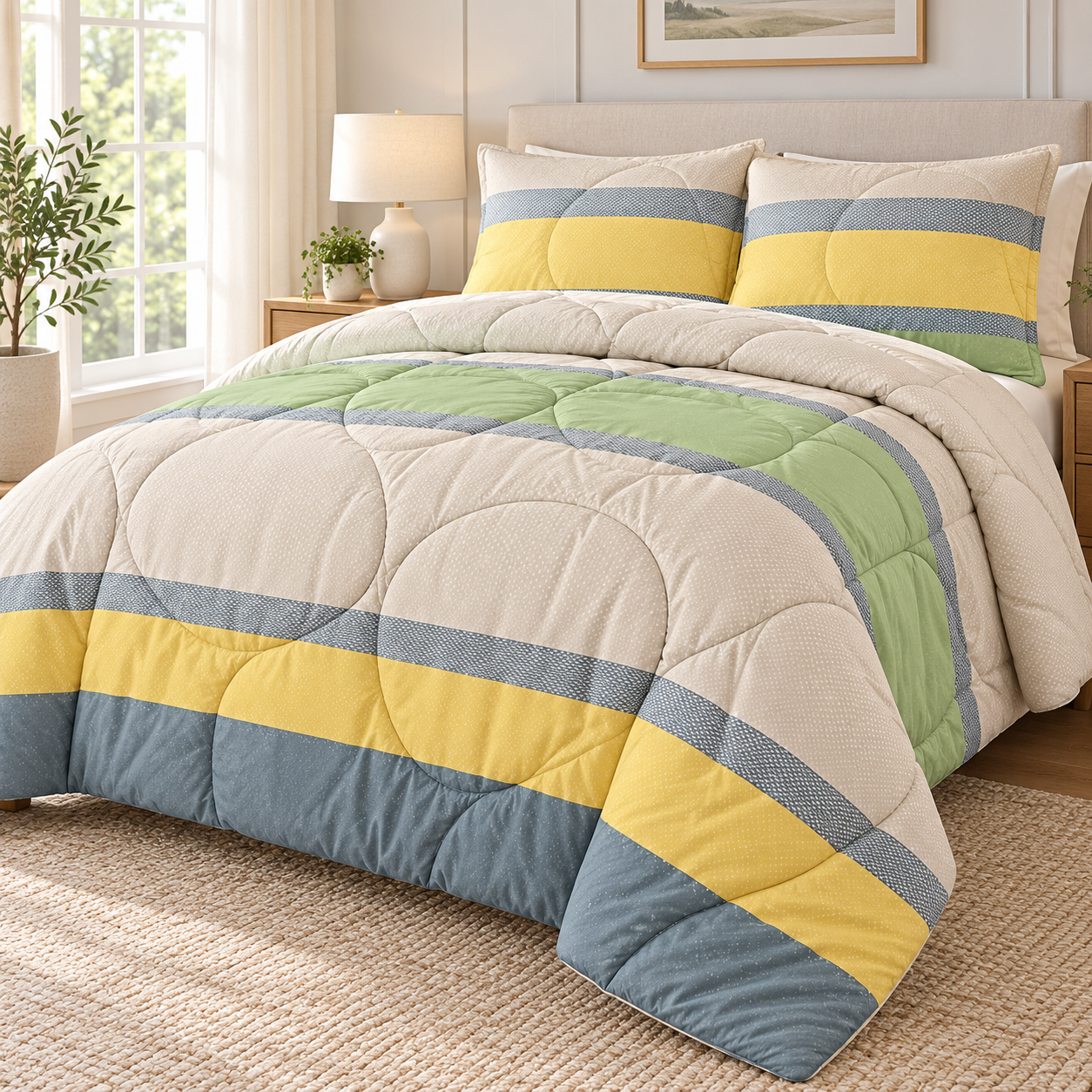 Aarniva Breathable Polyester Citrus Meadow Comforter Set | King/Queen | 250 GSM | Ultra-Soft & Cozy | Sage Horizon | 5-Piece Set