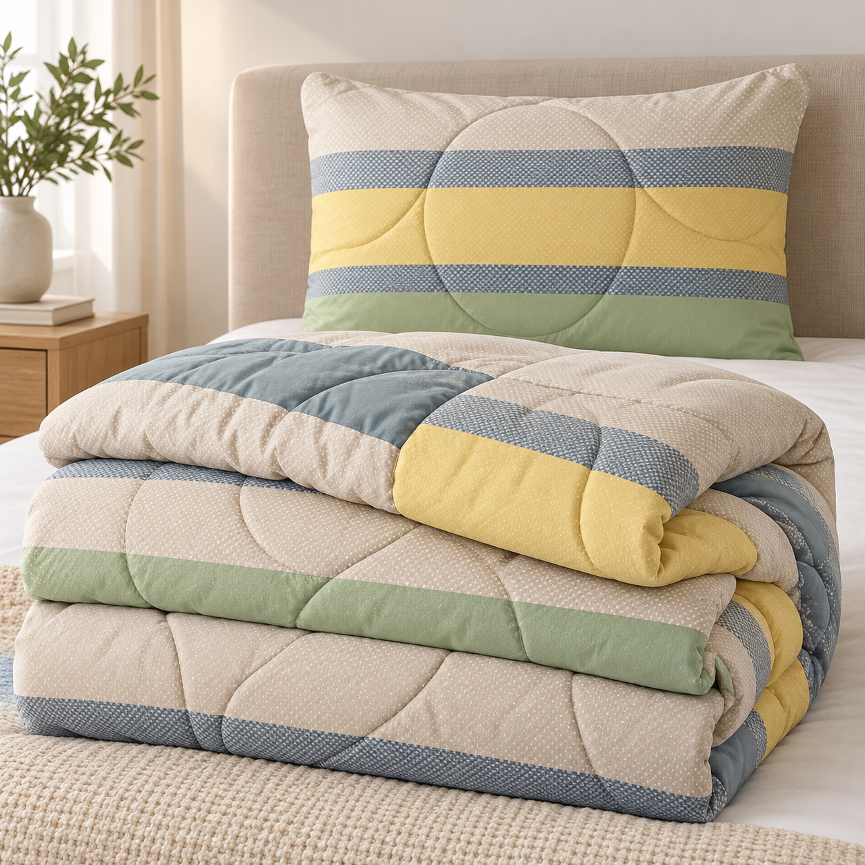 Aarniva Breathable Polyester Citrus Meadow Comforter Set | King/Queen | 250 GSM | Ultra-Soft & Cozy | Sage Horizon | 5-Piece Set
