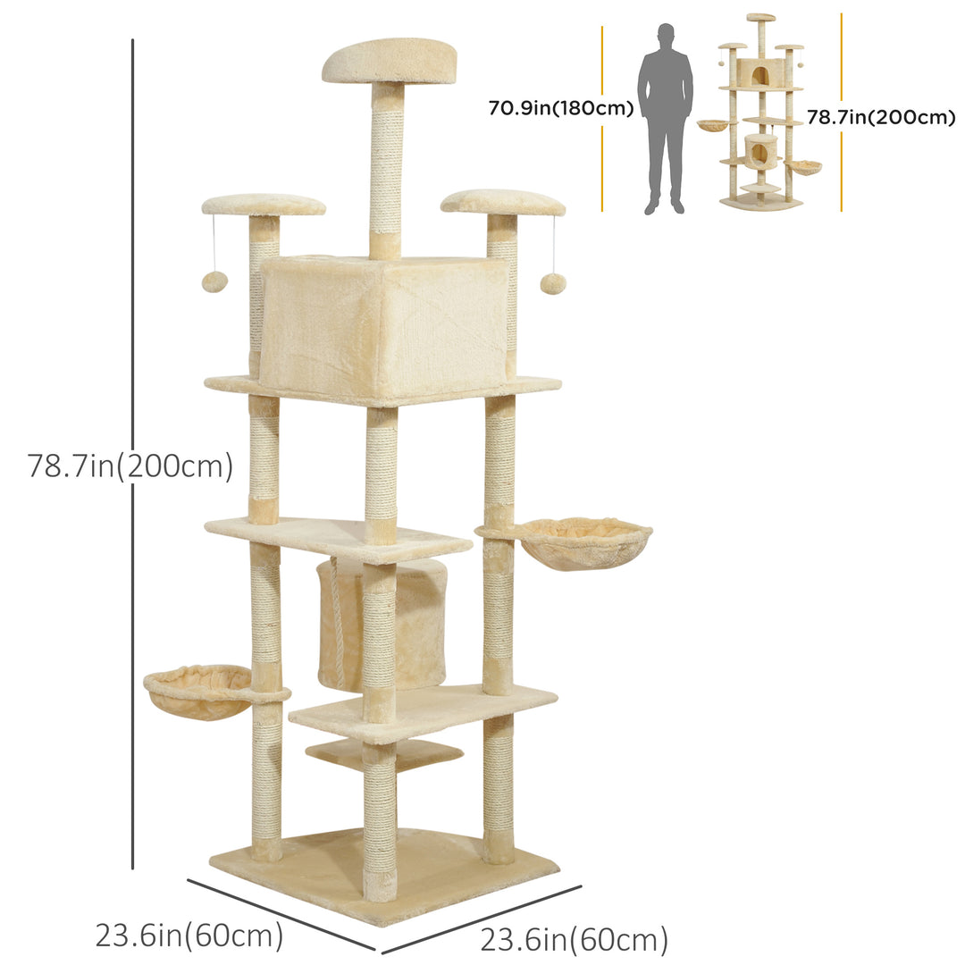 PawHut 79" Scratching Kitten Tree Condo Kitten Scratch Activity Center Toys Beige