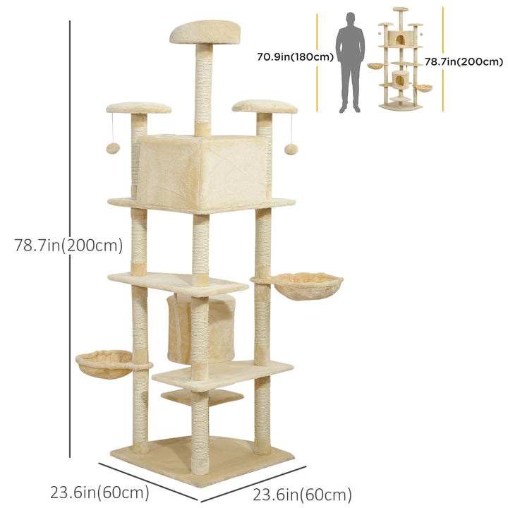 PawHut 79" Scratching Kitten Tree Condo Kitten Scratch Activity Center Toys Beige