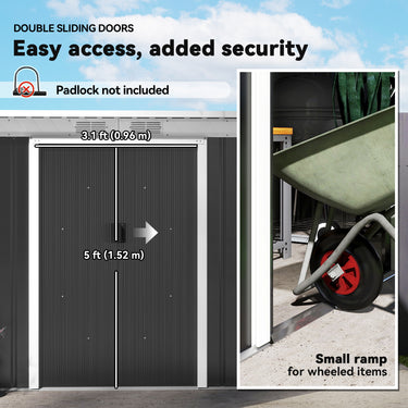 Outsunny 9x4 Outdoor Storage Shed Galvanized Steel Garden Shed with Foundation Kit, Ventilation & Doors, Dark Grey