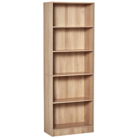 HOMCOM 5-Tier Bookcase, Storage Bookshelf, Display Shelves with Adjustable Shelves for Living Room, Home Office, Nature Wood