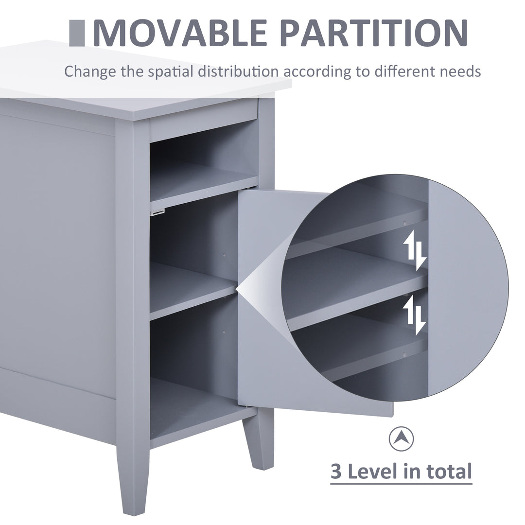 HOMCOM Wooden3-Tier Modern Nightstand with Pullout Shelf, Adjustable Open Shelf, and Door Cabinet, White