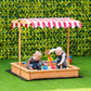 Outsunny Kids Wooden Sandbox, Children Play Sand Station Outdoor with Adjustable Height Cover Lid, Bottom Liner, Seat, Plastic Basins, for 3-7 Years Old Boys and Girls