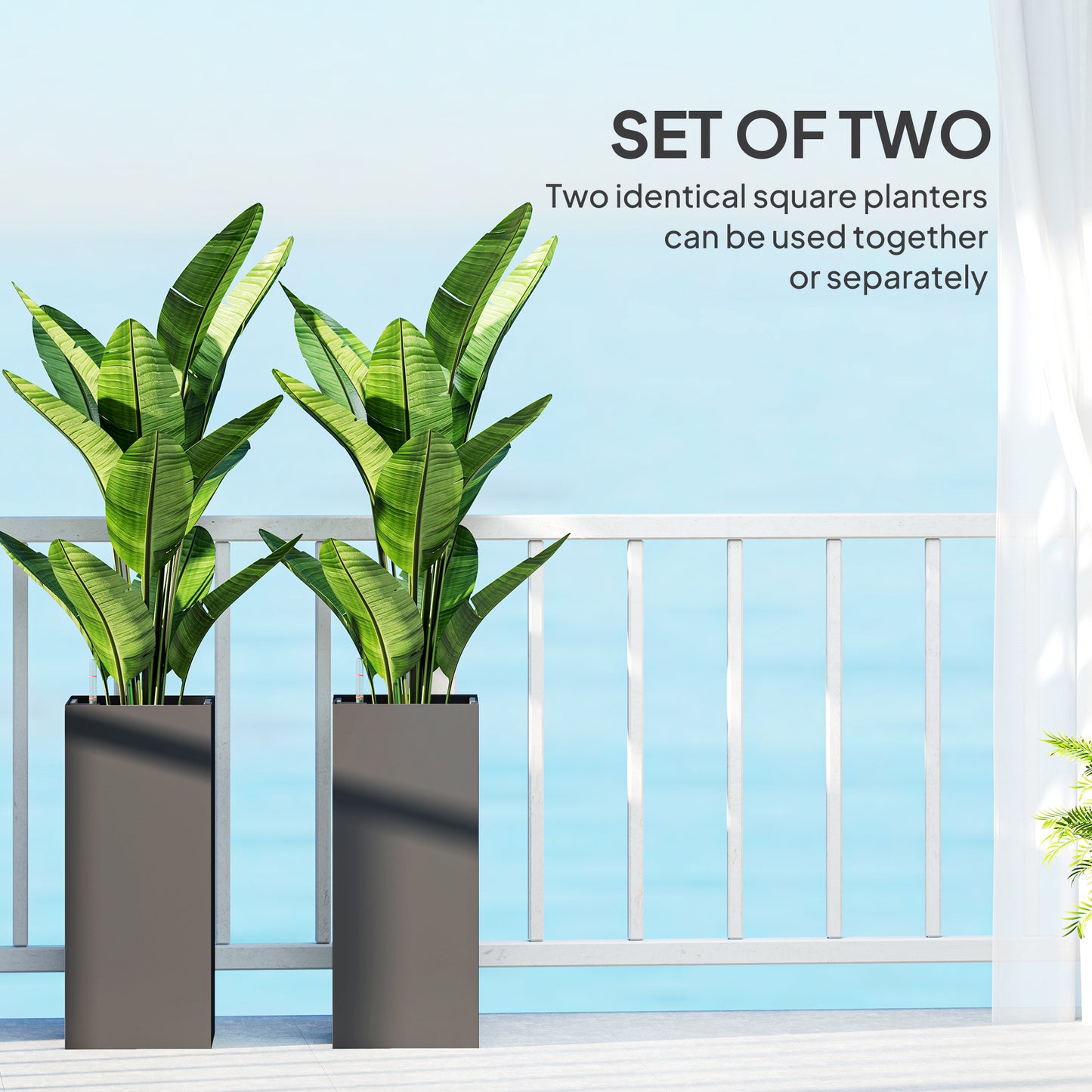 Outsunny 2 Pack Planter Box, 26 Inch Plastic Flower Pots with Water Level Indicator, Drainage Hole and Drain Plug, Dark Grey