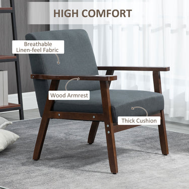 HOMCOM Modern Accent Chairs with Cushioned Seat, Upholstered Linen-Feel Armchair for Bedroom, Living Room, Dark Gray