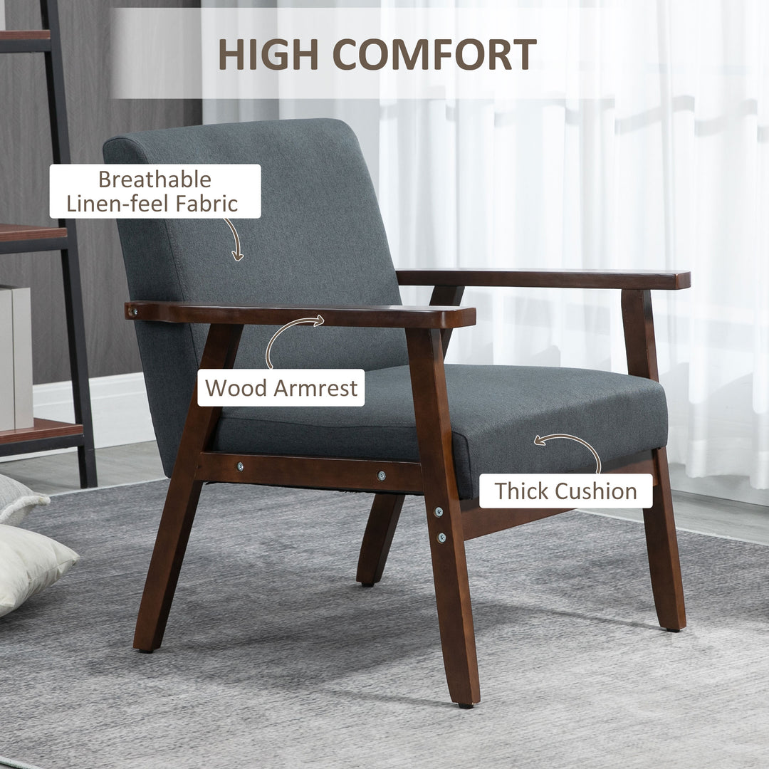 HOMCOM Modern Accent Chairs with Cushioned Seat, Upholstered Linen-Feel Armchair for Bedroom, Living Room, Dark Gray