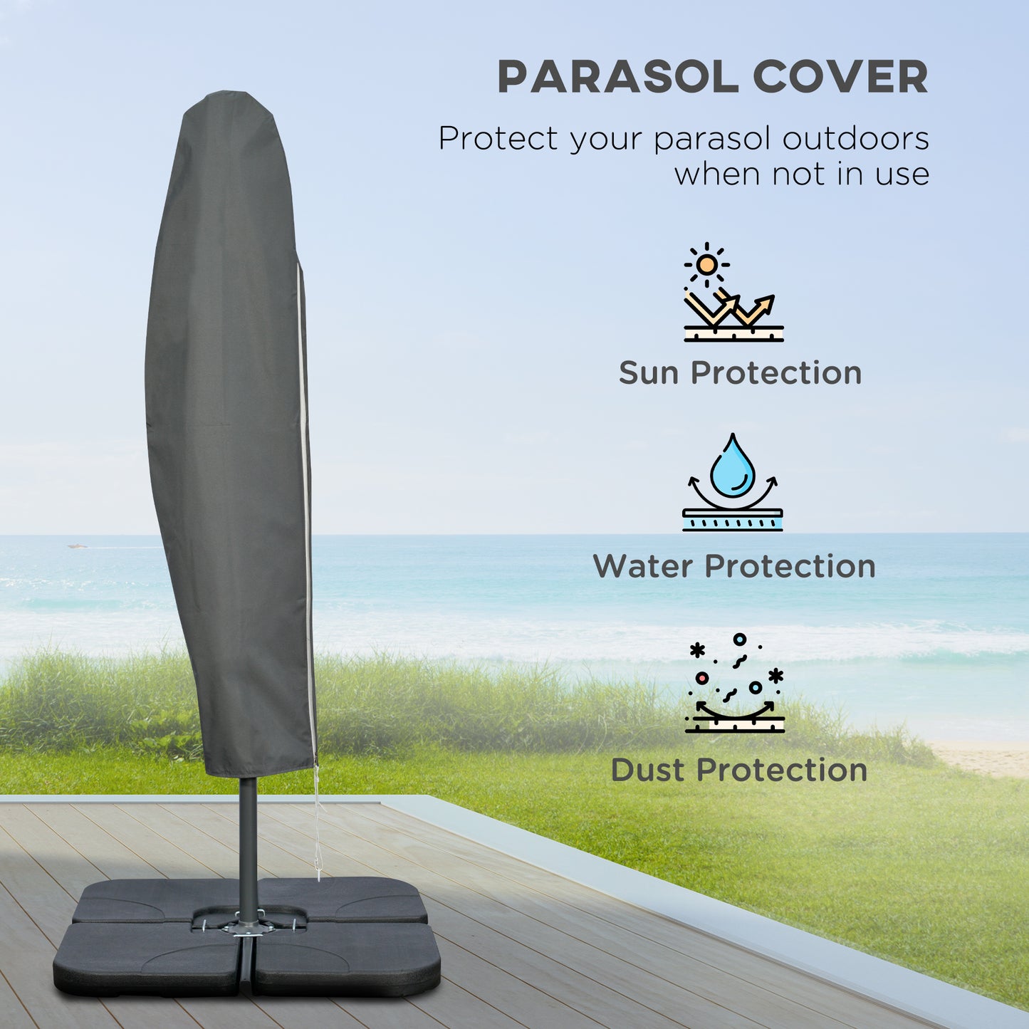Outsunny 9.6ft Offset Patio Umbrella Garden Hanging Parasol Banana Cantilever Umbrella with Base, Crank, Navy Blue