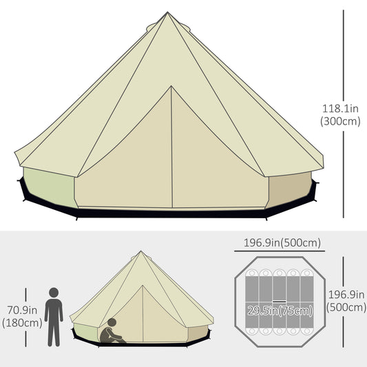 Outsunny 16.4' Large Family Teepee Tent Canvas Bell Tent Camp Shelter for Camping Hunting Beige