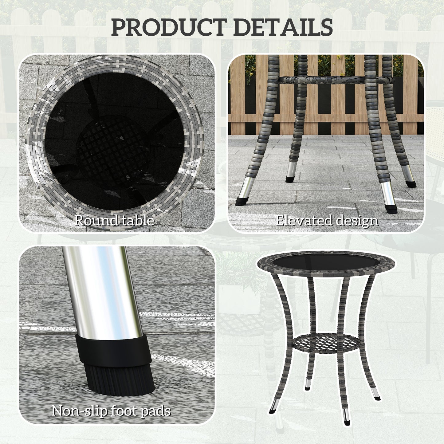 Outsunny Outdoor Rattan Dining Table, Patio Wicker Round Coffee Table with 2-Tier Storage Shelf, Brown