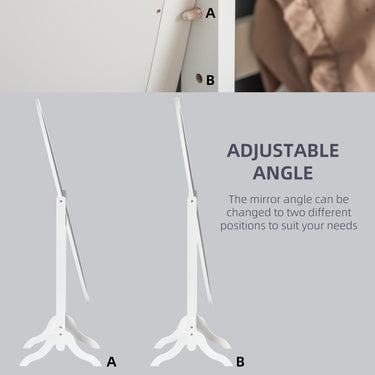 HOMCOM Floor Standing Mirror Full Length Mirror with Adjustable Angle Oval Frame for Dressing Room Bedroom Living Room White