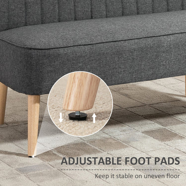 HOMCOM Modern 2 Seat Sofa for Bedroom, Upholstered Two Seater Couch with Rubber Wood Legs, Light Grey