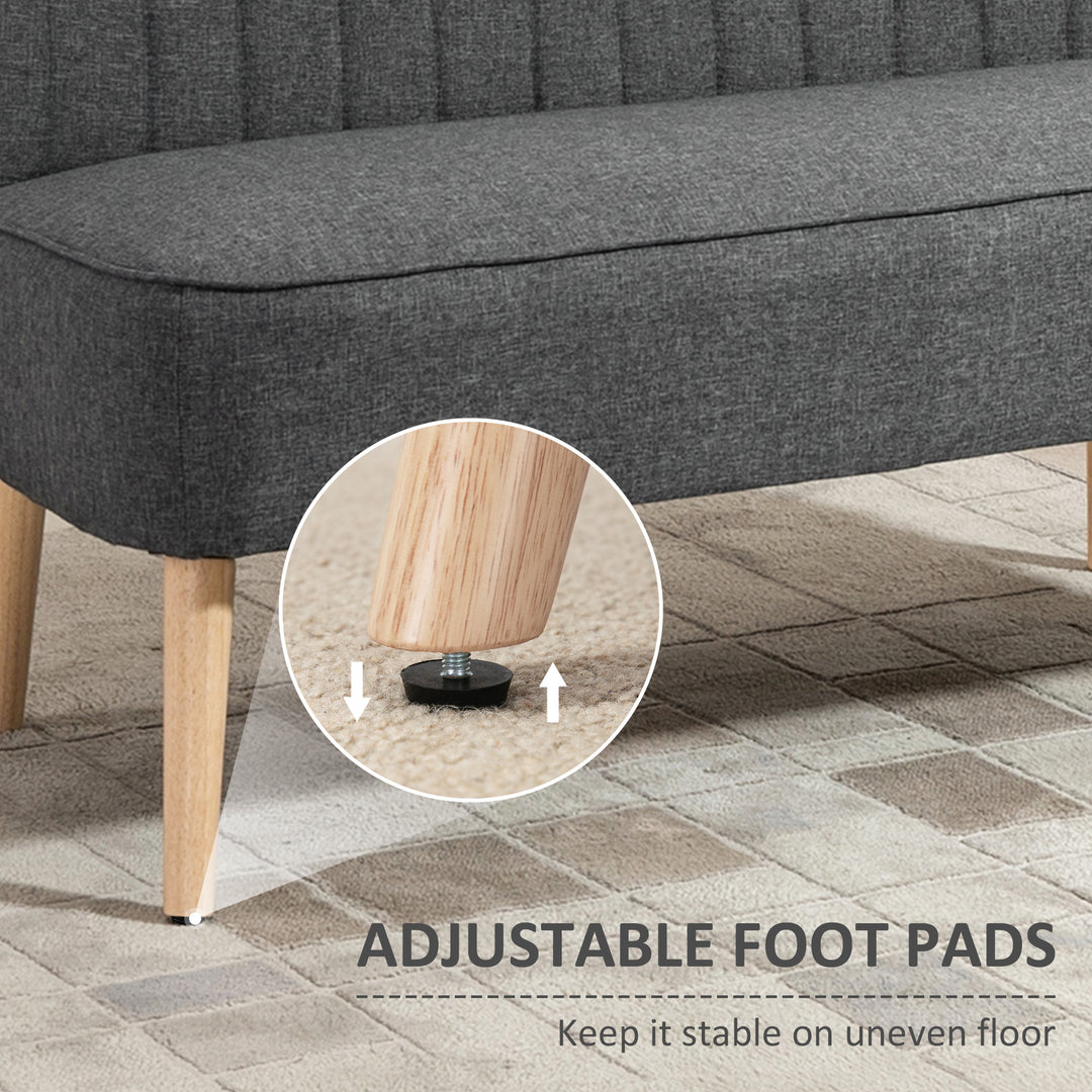 HOMCOM Modern 2 Seat Sofa for Bedroom, Upholstered Two Seater Couch with Rubber Wood Legs, Light Grey