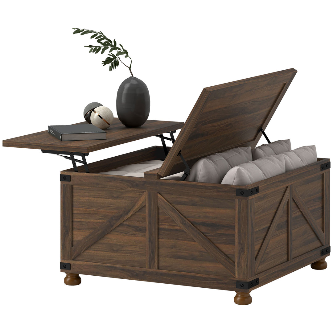 HOMCOM Coffee Table with Lift Top, 32" Farmhouse Center Table with Hidden Compartment for Living Room, Antique White