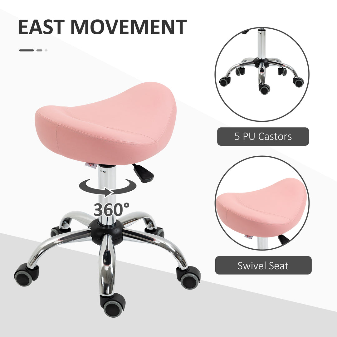 HOMCOM Saddle Stool, Height Adjustable Rolling Salon Chair with PU Leather for Massage, Spa, Clinic, Beauty and Tattoo, White