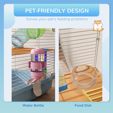 PawHut 5 Tiers Hamster Cage Portable with Exercise Wheels Play Tube Water Bottle Dishes House Ladder for Gerbils, Light Blue