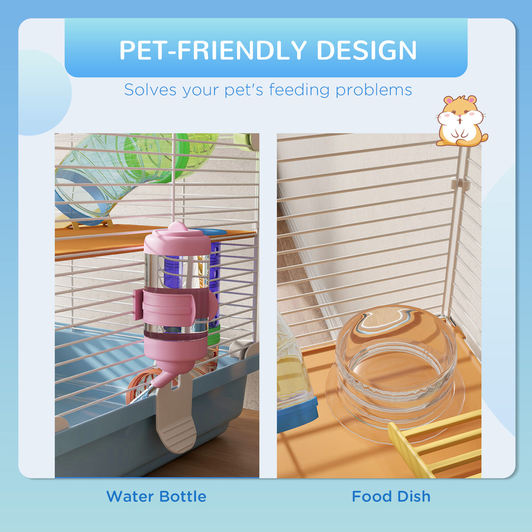 PawHut 5 Tiers Hamster Cage Portable with Exercise Wheels Play Tube Water Bottle Dishes House Ladder for Gerbils, Light Blue