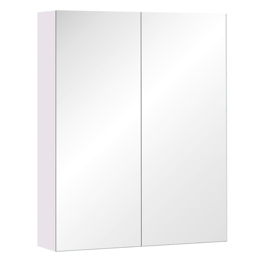 HOMCOM Wall Mount Mirrored Medicine Cabinet, Bathroom Mirror Cabinet with Adjustable Shelf, Double Soft Closing Doors, Light Lilac