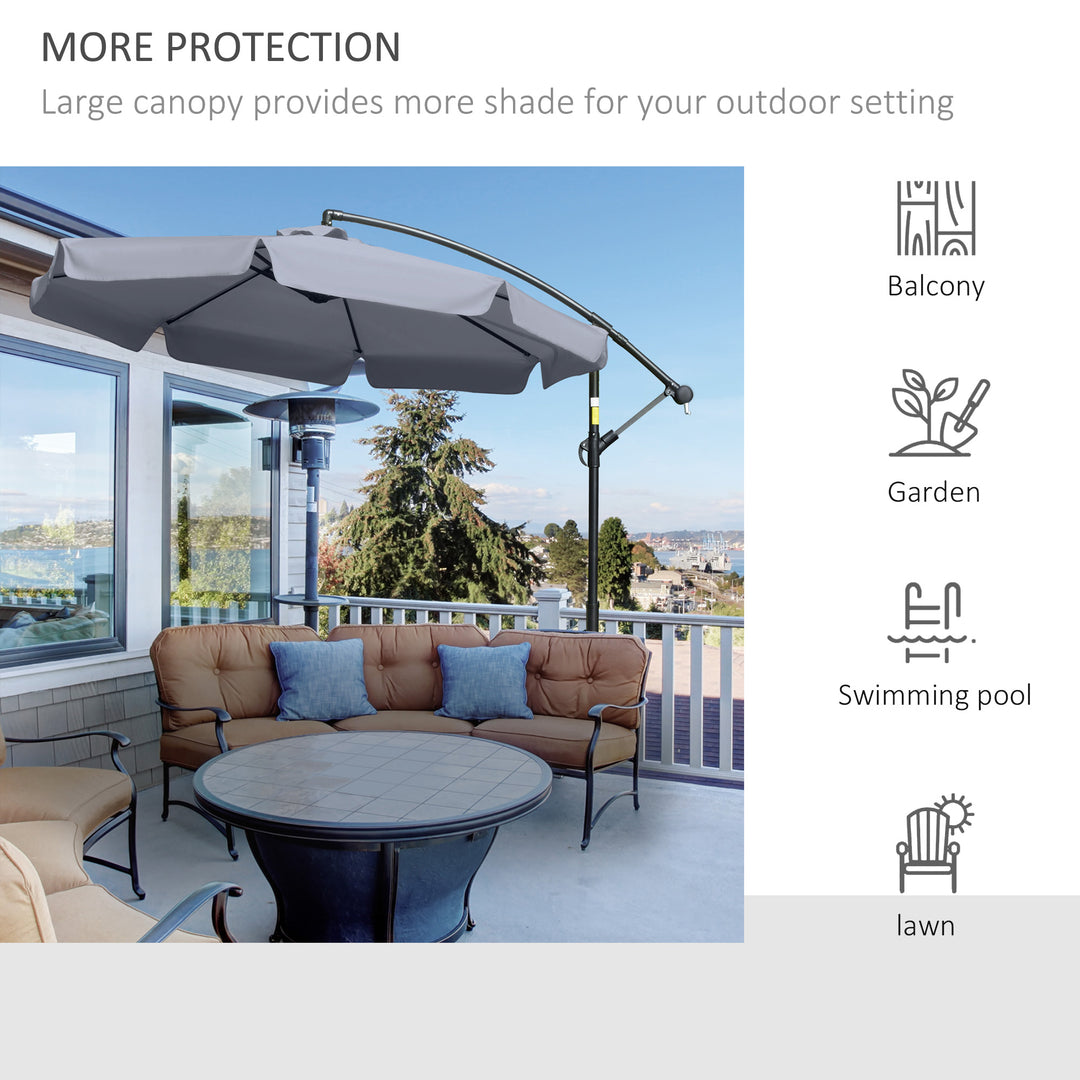 Outsunny 9FT Offset Hanging Patio Umbrella Cantilever Umbrella with Easy Tilt Adjustment, Cross Base and 8 Ribs for Backyard, Poolside, Lawn and Garden, White