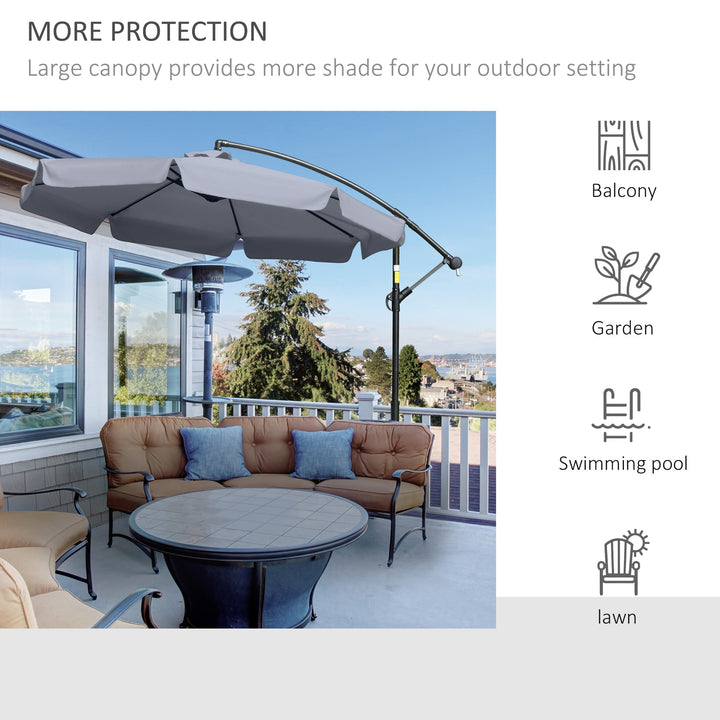 Outsunny 9FT Offset Hanging Patio Umbrella Cantilever Umbrella with Easy Tilt Adjustment, Cross Base and 8 Ribs for Backyard, Poolside, Lawn and Garden, White