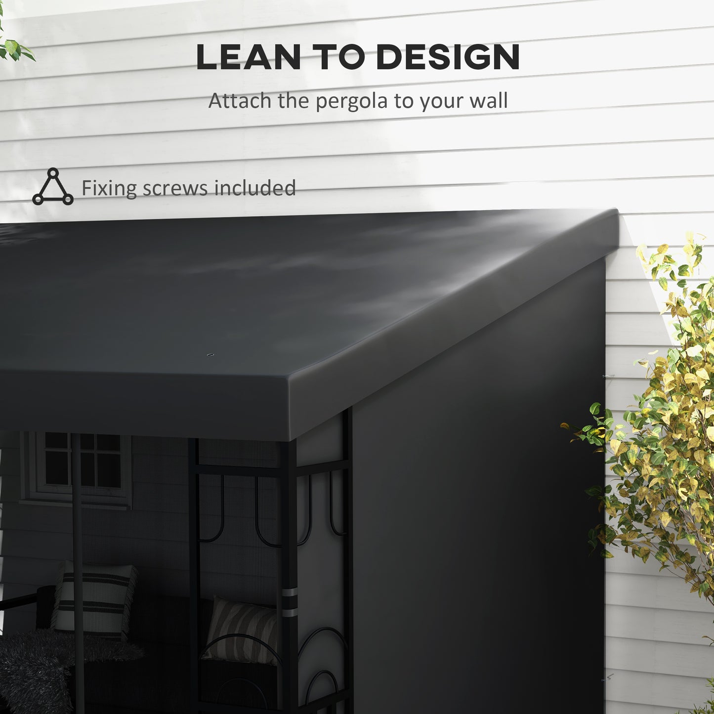 Outsunny 10' x 13' Wall Pergola, Outdoor Gazebo with 2 Curtains and 2 Nettings, UV Resistant, for Patio, Deck, Dark Grey