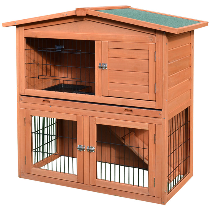 PawHut 2 Tier Rabbit Hutch Guinea Pig Hutch Ferret Cage with Ramp Slide Out Tray for Indoor Outdoor 39.6"L x 21.7"W x 39.8"H
