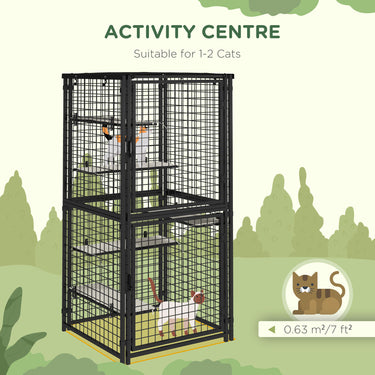 PawHut Cat Cage Multi-Level Catio Steel Outdoor Cat Enclosure w/ UV-and Water Resistant Cover, 5 Platforms, Soft Pads, Black