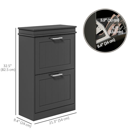 HOMCOM Shoe Storage Cabinet with 2 Flip Drawers and Adjustable Shelves, Narrow Shoe Cabinet for 10 Pairs of Shoes, Black
