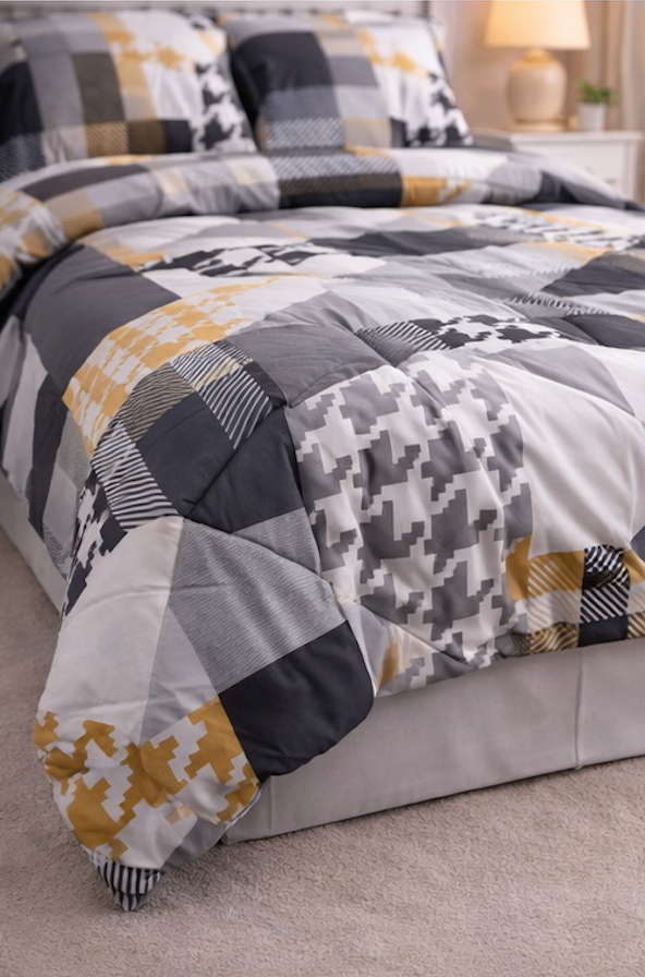 Aarniva Breathable Polyester Comforter Set | King/Queen | 250 GSM | Ultra-Soft & Cozy | Black Grey Design | Includes 2 Pillow Covers