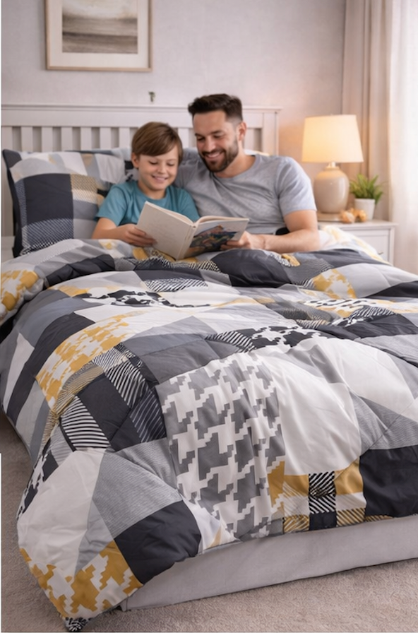 Aarniva Breathable Polyester Comforter Set | King/Queen | 250 GSM | Ultra-Soft & Cozy | Black Grey Design | Includes 2 Pillow Covers