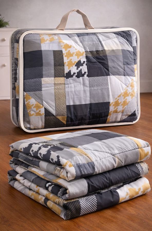 Aarniva Breathable Polyester Comforter Set | King/Queen | 250 GSM | Ultra-Soft & Cozy | Black Grey Design | Includes 2 Pillow Covers