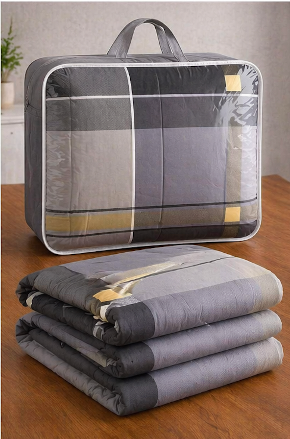 Aarniva Breathable Polyester Comforter Set | King/Queen | 250 GSM | Ultra-Soft & Cozy | Blue Light Brown design | Includes 2 Pillow Covers