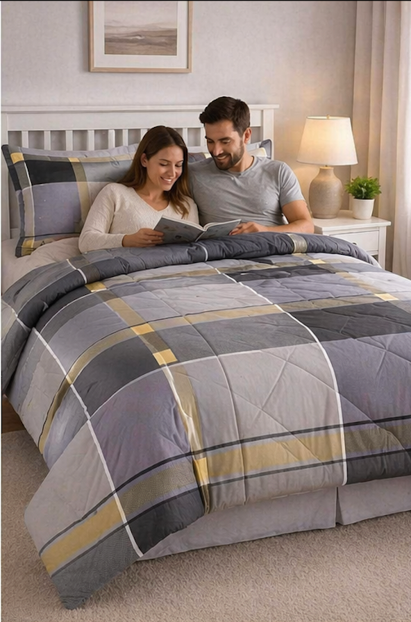 Aarniva Breathable Polyester Comforter Set | King/Queen | 250 GSM | Ultra-Soft & Cozy | Blue Light Brown design | Includes 2 Pillow Covers