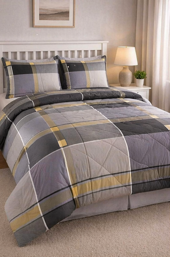 Aarniva Breathable Polyester Comforter Set | King/Queen | 250 GSM | Ultra-Soft & Cozy | Blue Light Brown design | 5-Piece Set