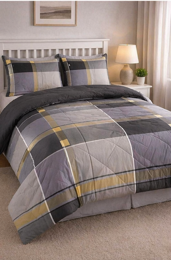 Aarniva Breathable Polyester Comforter Set | King/Queen | 250 GSM | Ultra-Soft & Cozy | Blue Light Brown design | 5-Piece Set