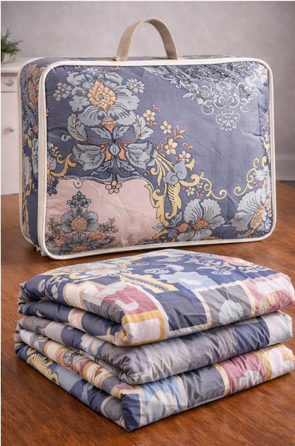 Aarniva Breathable Polyester Comforter Set | King/Queen | 250 GSM | Ultra-Soft & Cozy | Blue Flower Design | Includes 2 Pillow Covers