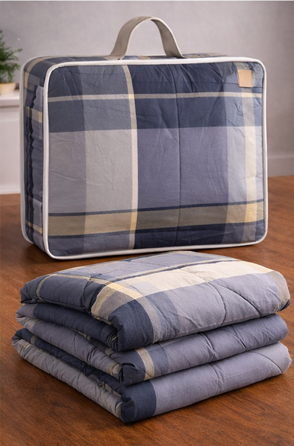 Aarniva Breathable Polyester Comforter Set | King/Queen | 250 GSM | Ultra-Soft & Cozy | Blue Square Design | Includes 2 Pillow Covers