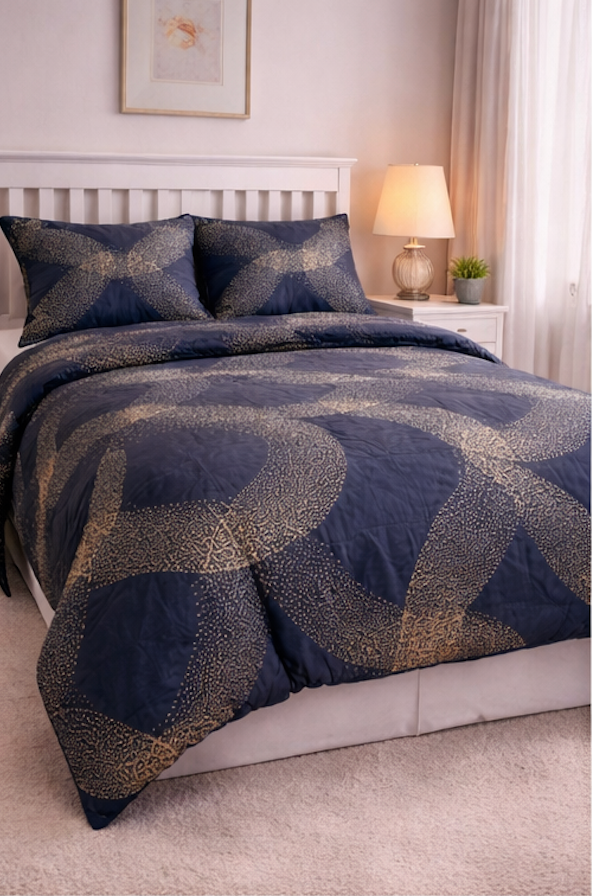 Aarniva Breathable Polyester Comforter Set | King/Queen | 250 GSM | Ultra-Soft & Cozy | Blue Yellow Design | Includes 2 Pillow Covers